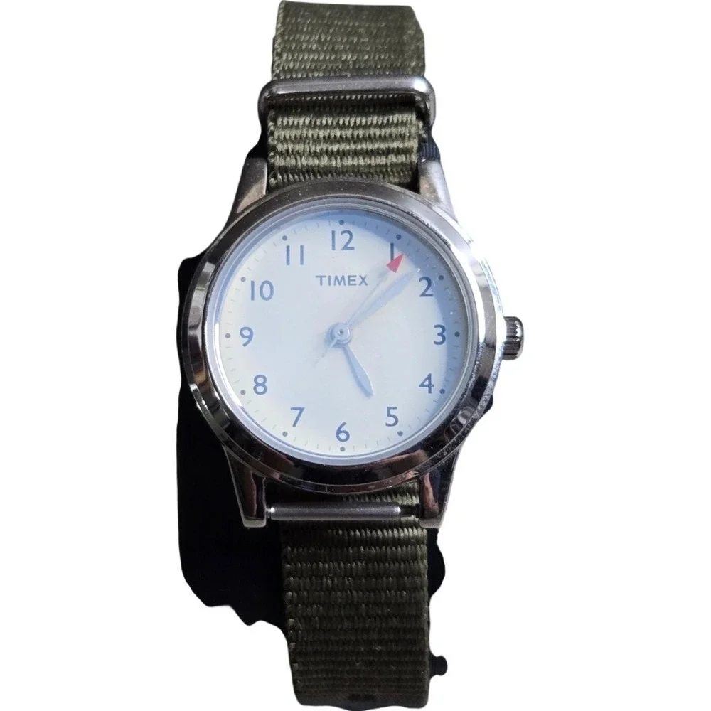 Timex T2N508 Women's Watch White Dial Olive Nylon Strap Quartz WR30M Tested